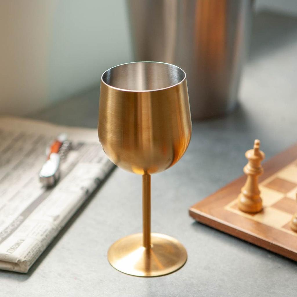 Dulton Wine Glass Stainless Steel Matte Gold Expressive Wine Glass That Is Not Bound by Time or Place Height 180mm 350ml 74mm Capacity M-0519MGD