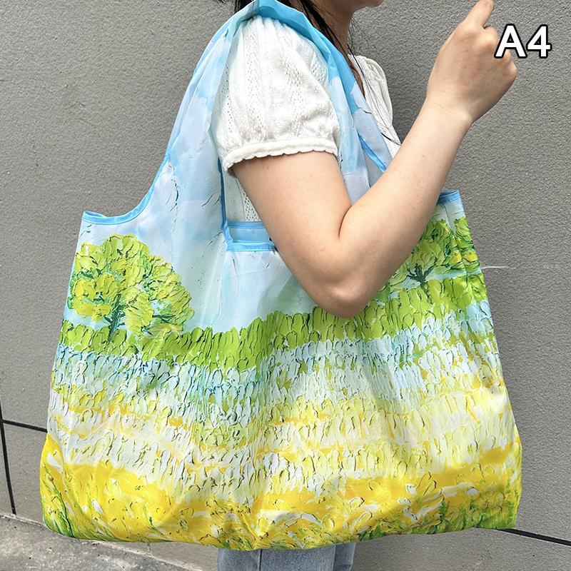 Bag Foldable Shopping Bag Reusable Grocery Storage Bag Nylon Portable Shoulder Handbag Travel Tote Bag