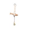 Marine Beach Themed Wood Fish Sculpture Hand Carved with Bell Fish Door Chimes Handcrafted Rustic Nautical Pendant Ornament