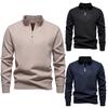 Men's Solid Color Textured Casual Pullover Stand Collar Sweater Jacket Plus Velvet Long Sleeve Top