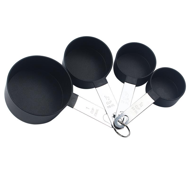 8-Piece Set: Stainless Steel Handle Plastic Measuring Cups & Spoons with Scale for Baking, Seasoning, and Coffee.