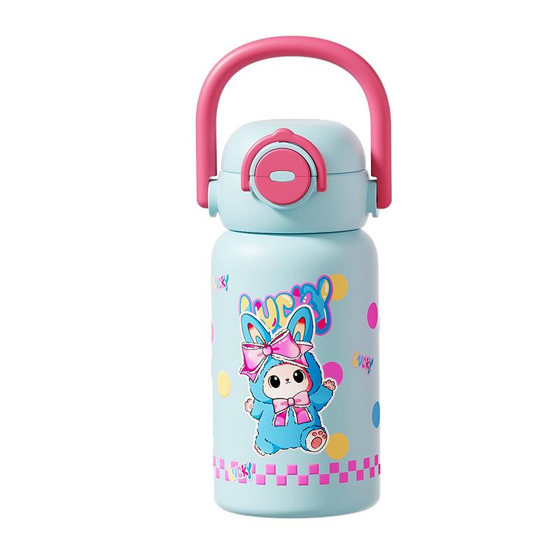 

Creative cartoon double drink children s thermos cup high value large capacity student straw water cup 316 stainless steel cup 520ML