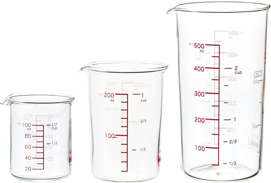 Iwaki Heat Resistant Glass Measuring Cup Measure Cup 500ml Set of 3 100ml, 200ml,