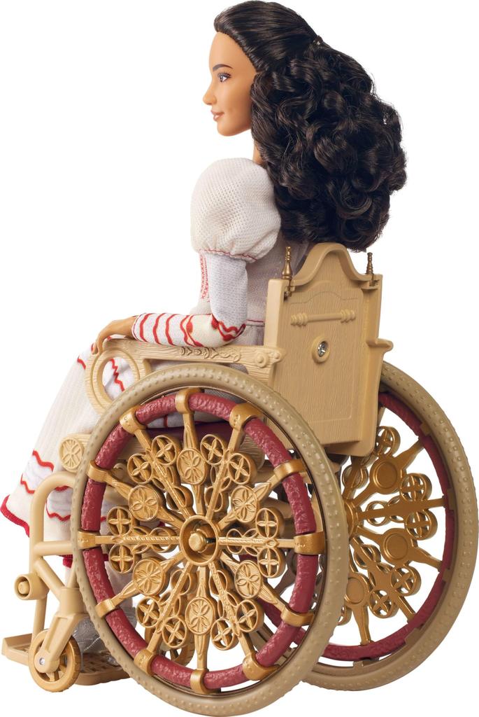 Mattel Accessoires de Poupée de Mode Universels Evil Nessarose avec Cheveux Bouclés Bruns Articulés Style Bal & Fauteuil Roulant, Cheveux, & Amovibles,