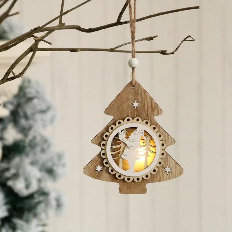 Nouvelles décorations de Noël 2020, pendentif pour sapin de Noël, pendentif lumineux en bois original, cadeaux de Noël