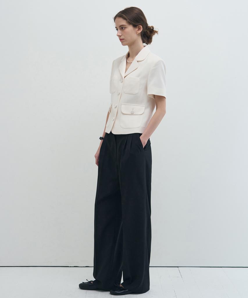Deuloupisumeon Summer Double-Pleat Wide Slacks [Beige]