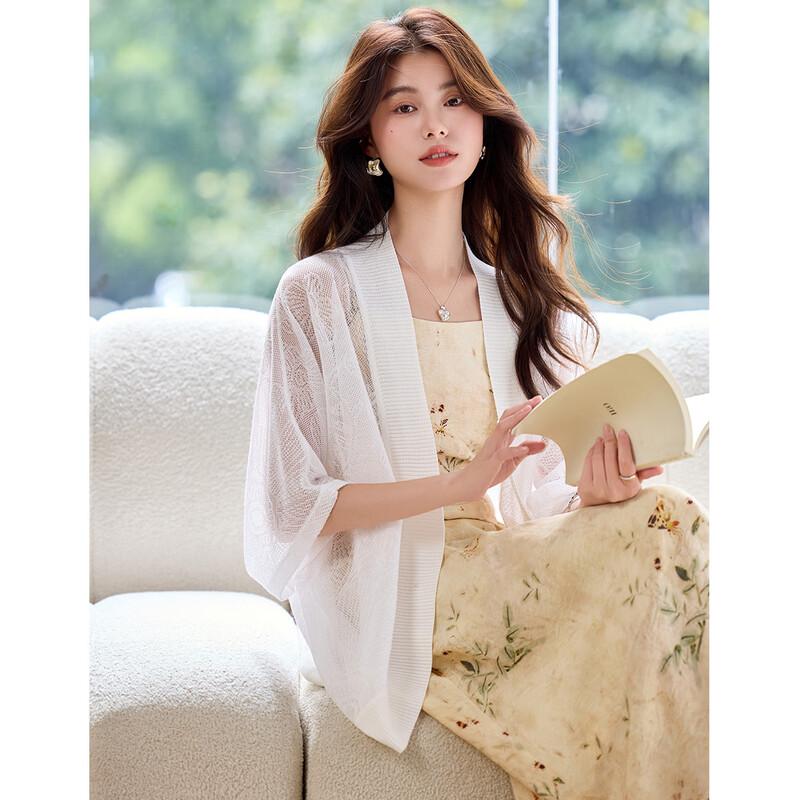 Sanpowa Women s Summer Knit Shawl Cardigan One Size белый