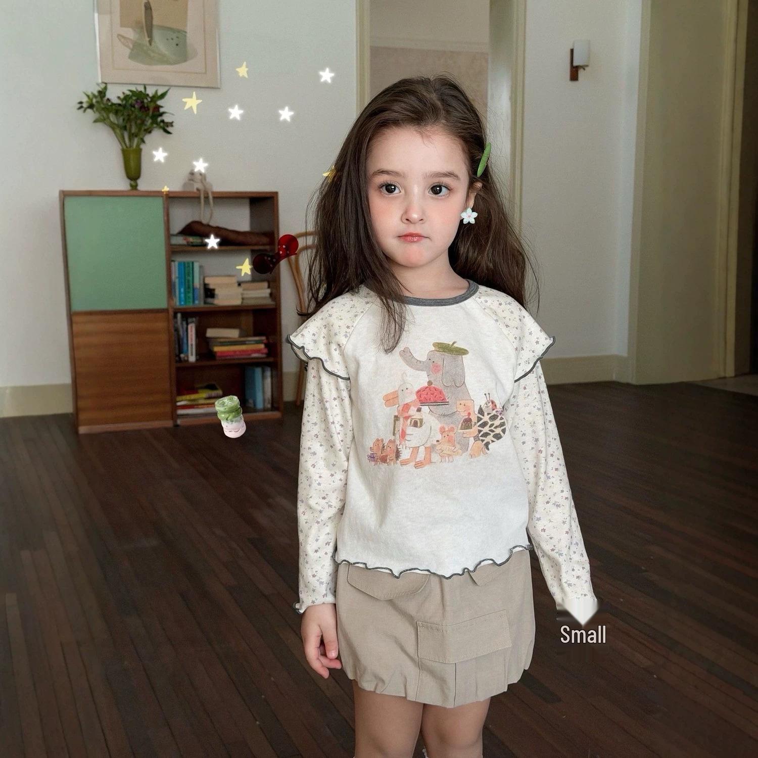 Женская хлопковая футболка с длинным рукавом и цветочным кружевом - Милый весенне-осенний стиль, Круглый вырез. 110 cm gray
