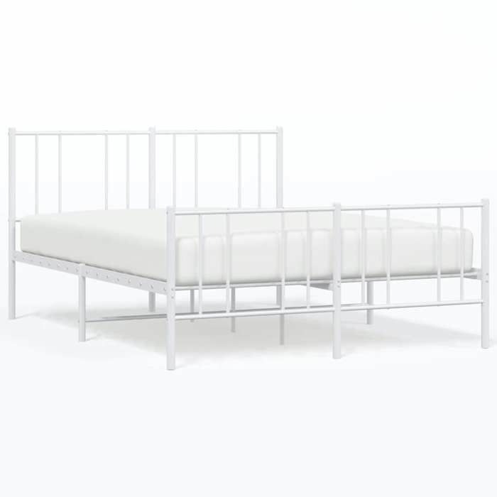 VidaXL Metal Bed Frame with Headboard-Footboard White 140x190cm 352547