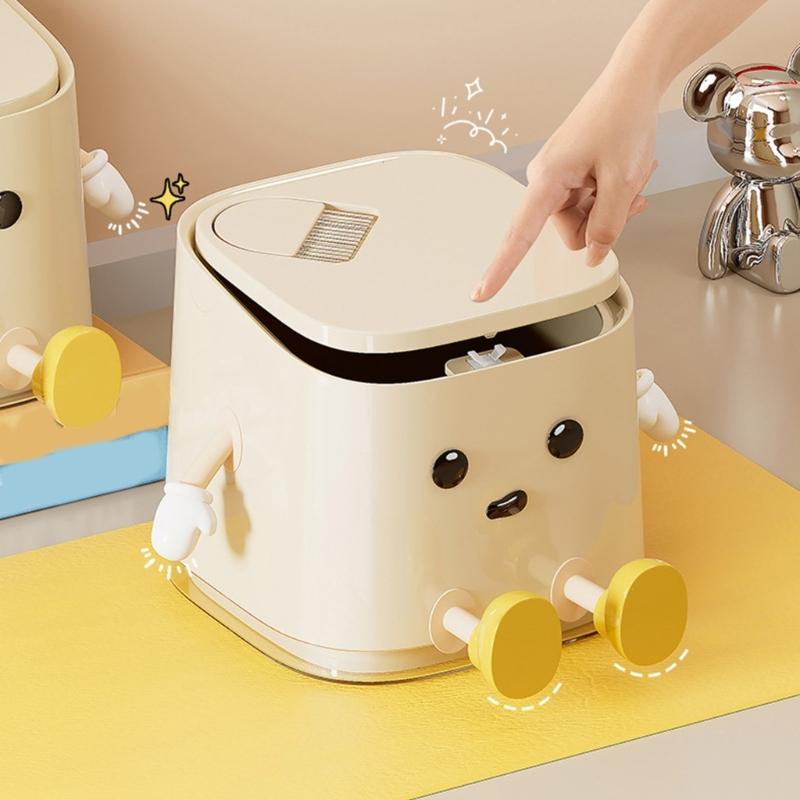 Space Saving Mini Trash Bin for Desk Press To Open Lid Plastic for Home and Office