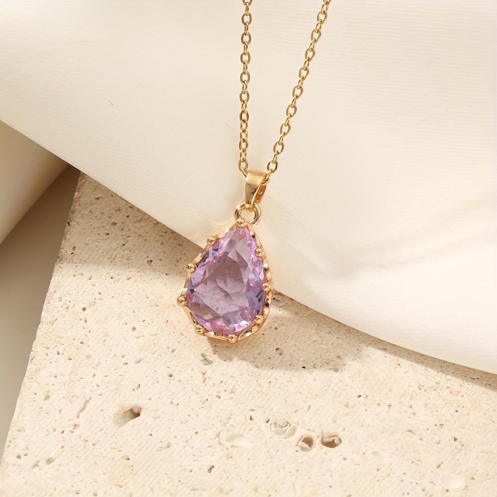 Fashion Drop Shape Zirconia Pendant Necklaces for Women Sparkling Golden Stainless Steel Necklace Jewelry