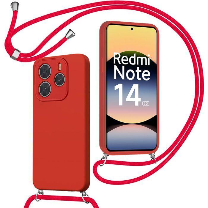 Case for Xiaomi Redmi Note 14 5G (not for 4G), Thin Soft Red Silicone Protection with Lanyard