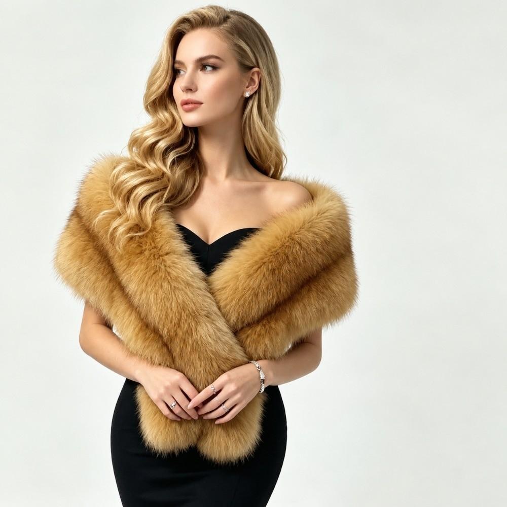 Multicolor Faux Fur Shawl Thick Bridal Stole Fashionable Winter Fur Wrap Evening Party