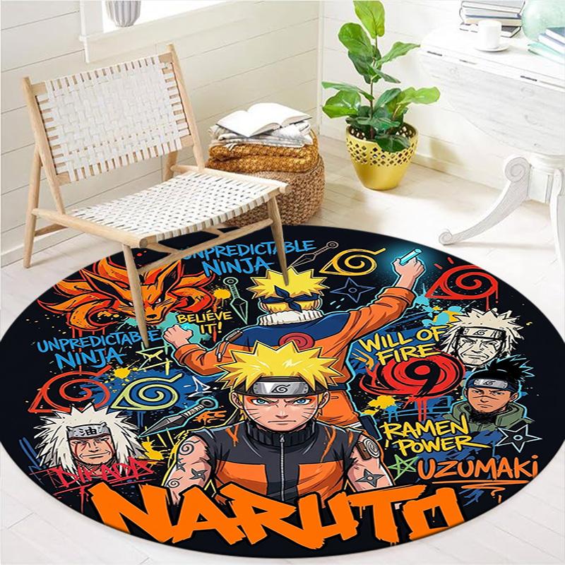 Naruto Poster Round Area Rug Carpet Rug For Living Room Bedroom Sofa Playroom Decor Nonslip Floor Mat