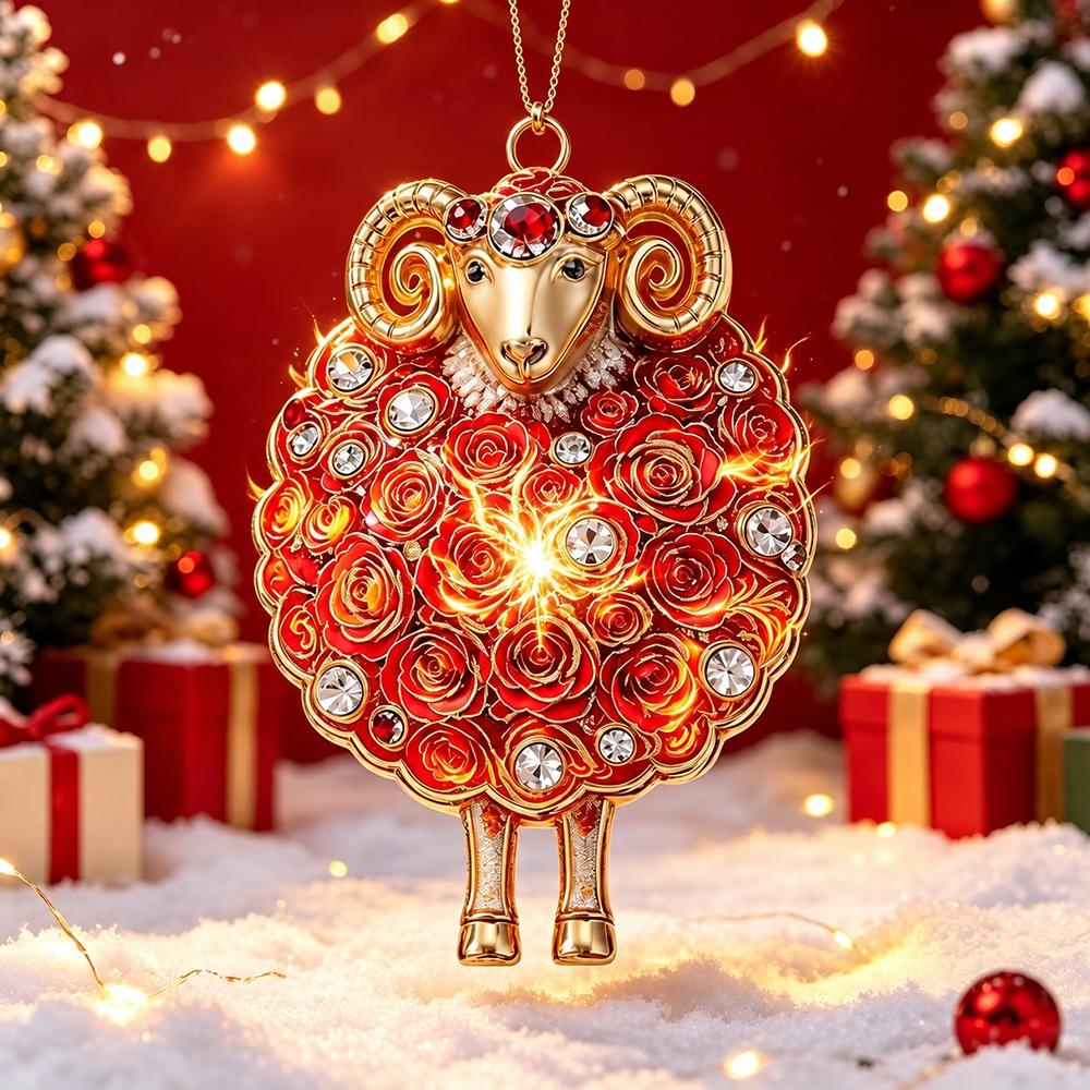Artificial Rhinestone Goat Pendant 2D Flat Animal Hanging Decoration Christmas Tree Ornament