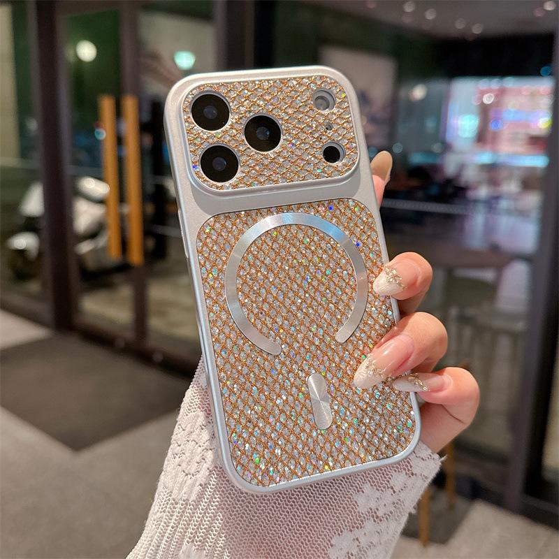 

Magnetic Phone Case for iPhone 17 Pro Max, Glitter Sequin Protective Cover for iPhone 16 Pro, Light Luxury Design 12 Pro золотой