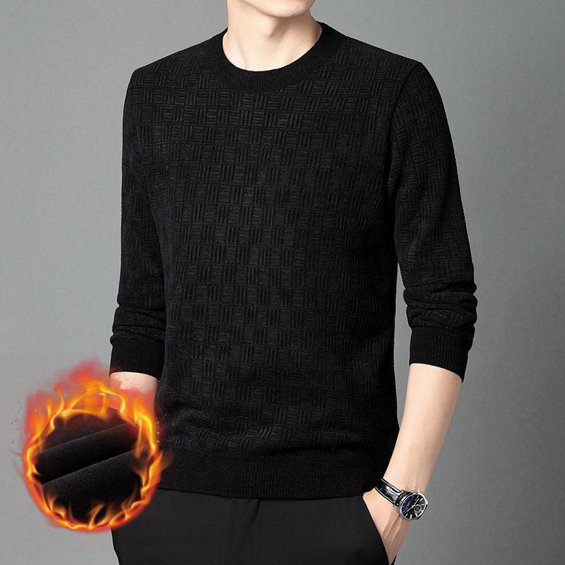 

Men s Velvet-Lined Warm Winter Knit Sweater L чорний