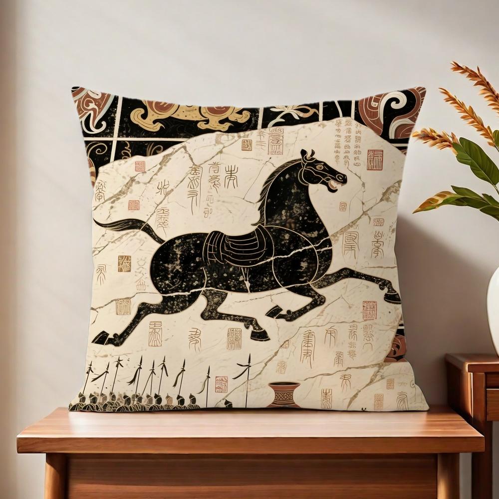 Ancient style horse cushion cover For Pillow Printing Sofa Decoration Home Car Room Coffee Shop Office Nordic Simplicity