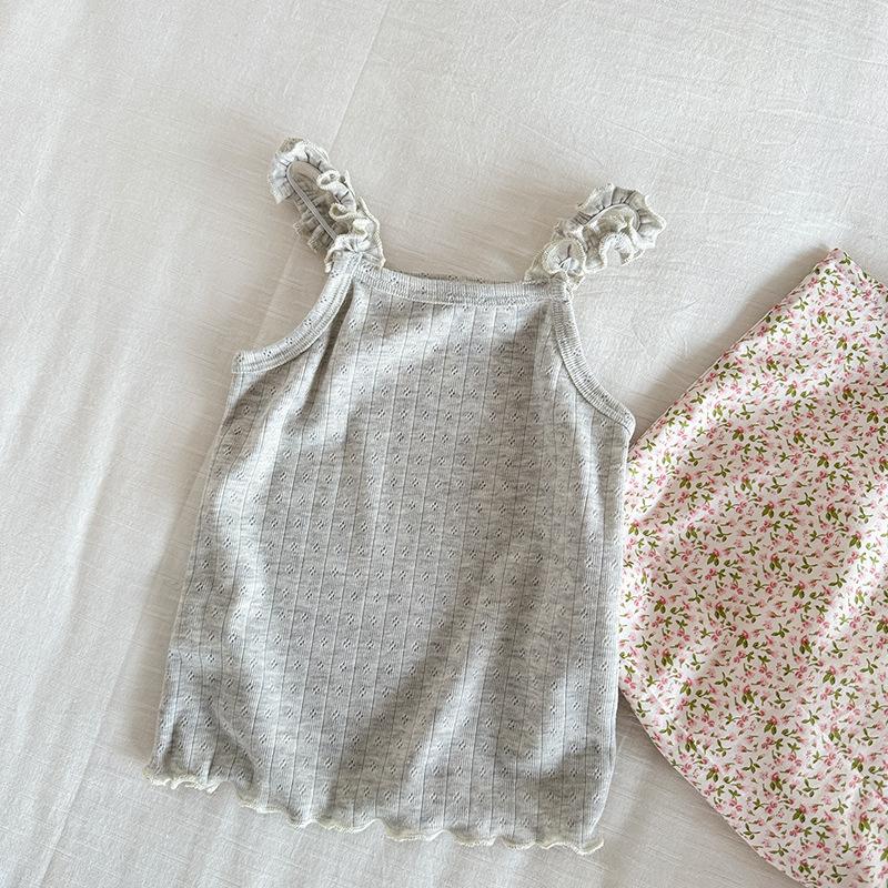 

Летняя коллекция для девочек, детская корейская универсальная и милая майка с цветной нитью в полоску 120