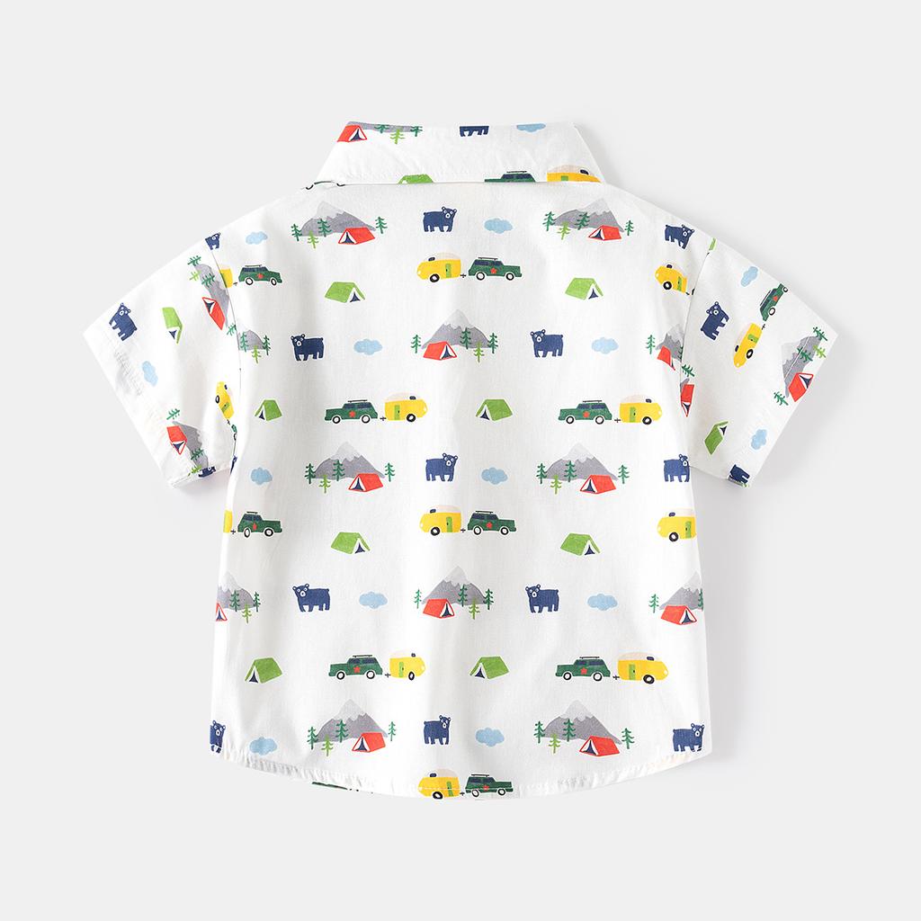 Boys Digital Print Shirt Short Sleeve Casual Button Down Collared Summer Fashion Top Clothing for Toddler and Kids