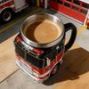 Fire Rescue Coffee Mug, Retro 3D Fire Truck Coffee Mug, Personalized Stainless Steel Wall Insulation Mug New Year Gifts for Mens