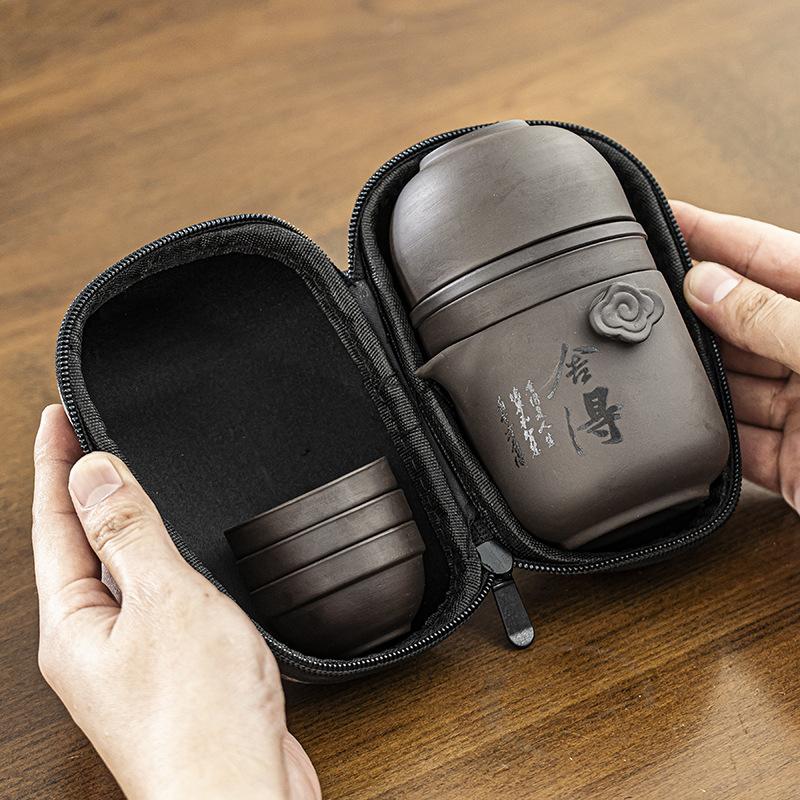 Travel Tea Set, Purple Sand Express Cup, One Pot, Six Cups, Outdoor Tea Maker, Camping Kung Fu Teapot, Simple Tea Cup