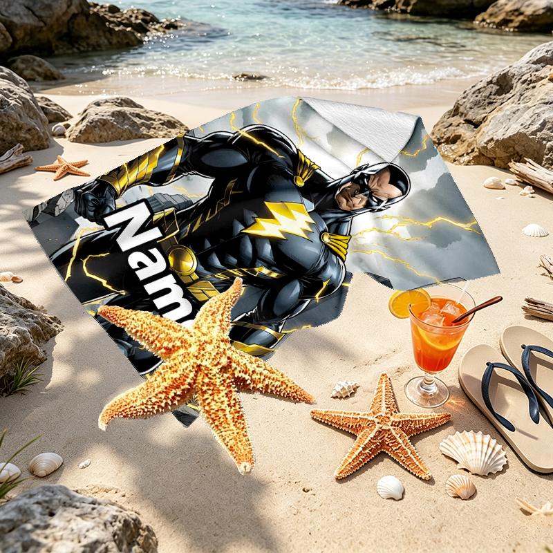 Custom Name Personalized Black Adam Print Beach Towel, for Trip Camping Beach Party Home Decor, Birthday Gift for Family & Friends