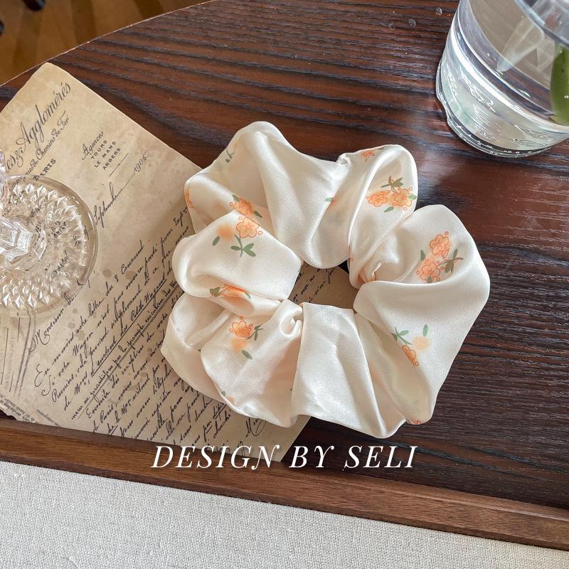 2024 Floral Satin Scrunchie: Elegant Rose Imitation Silk Hair Tie for Women