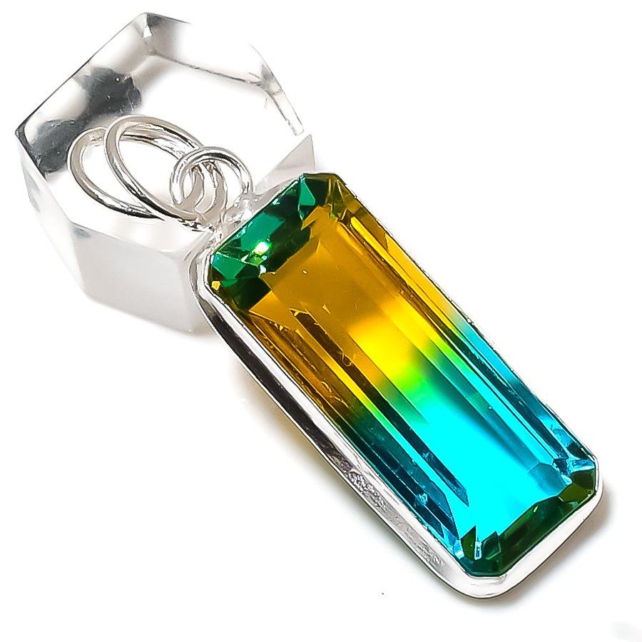 Bi-Color Tourmaline Gemstone 925 Sterling Silver Jewelry Pendant 1.97" U8w69