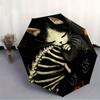 1pc Cat Skeleton Automatic Open/Close Umbrella - Foldable Compact 8-Rib Shaft, Vibrant Skeleton Cat Design with Orange Leaves