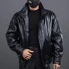 Cow Leather Loose Cotton Men Leather Coats Winter Stand Collar Genuine Leather Jackets Solid Warm Zipper Pockets Pilot Overcoat
