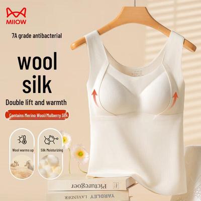 Women's Wool Silk Thermal Vest with Built-in Bra Pads
