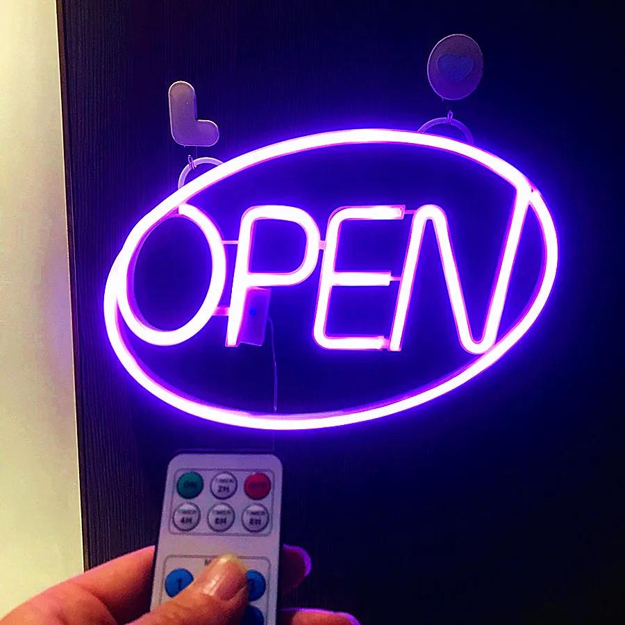 

OPEN LED Neon Sign Light Logo Decoration Lamp for Shop Store Restaurant Bar USB + Battery Box Powered фіолетовий