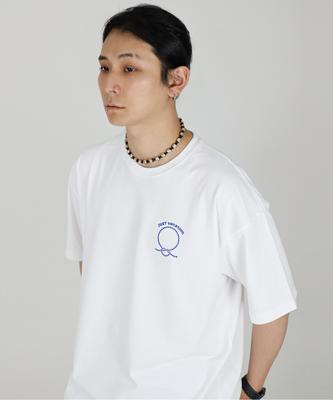 JUSTHANG Vacation Blue Logo White Oversized Short Sleeve Tee
