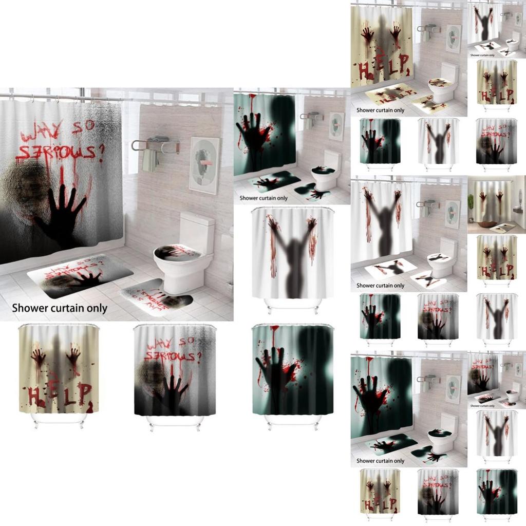 Bloody Hands Halloween Shower Curtain With Hooks For Spooky Decoration