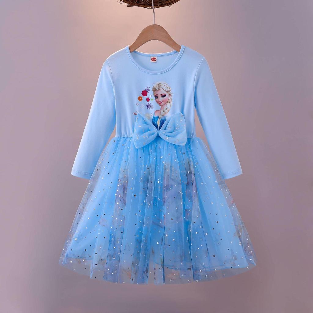 Frozen Elsa Princess Autumn Dress: 2021 Girls' Long Sleeve Mesh Skirt