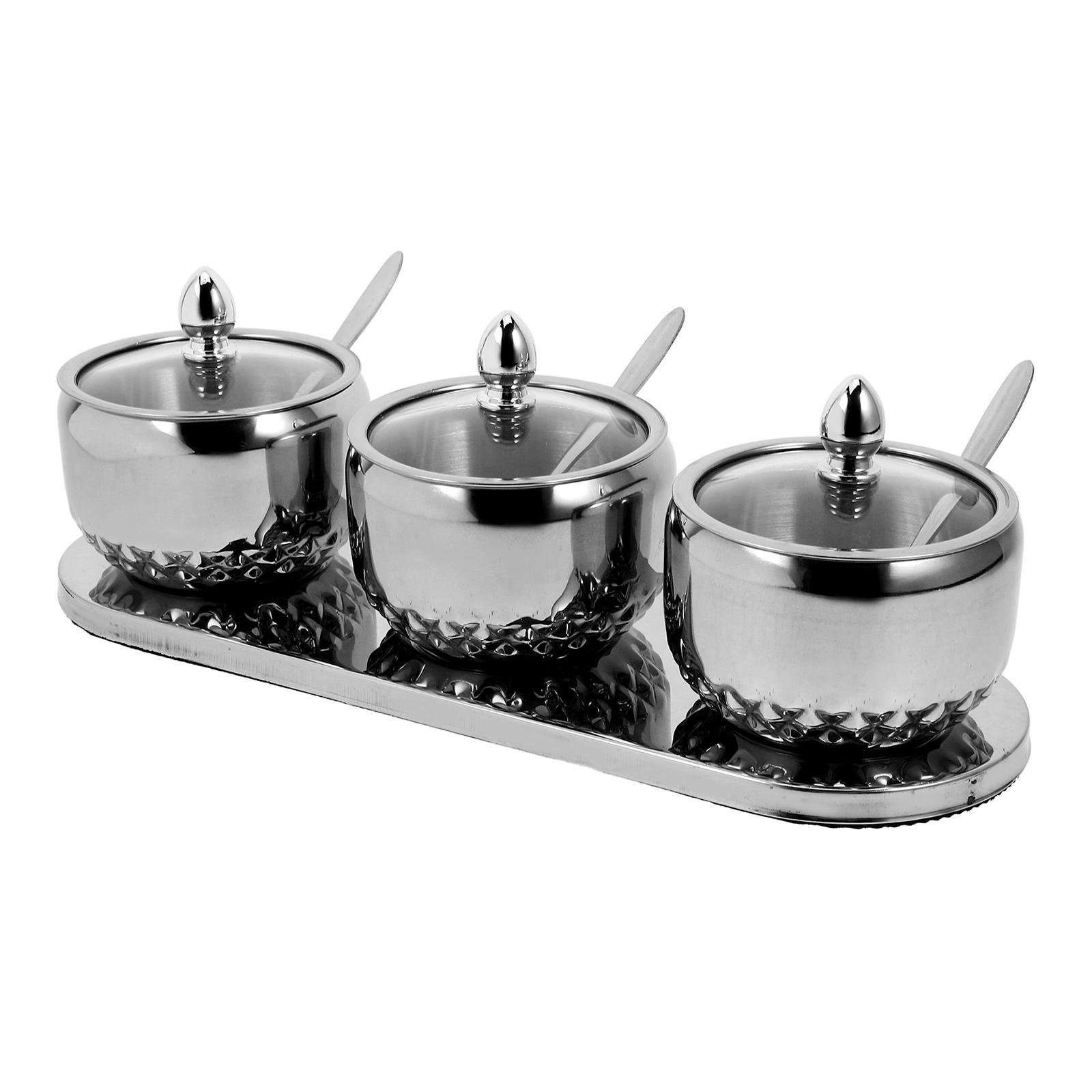 1Set Seasoning Jar Set Stainless Steel Lidded Kitchen Spice Container for Salt Pepper Sugar Storage Organizing Cookware серебряный