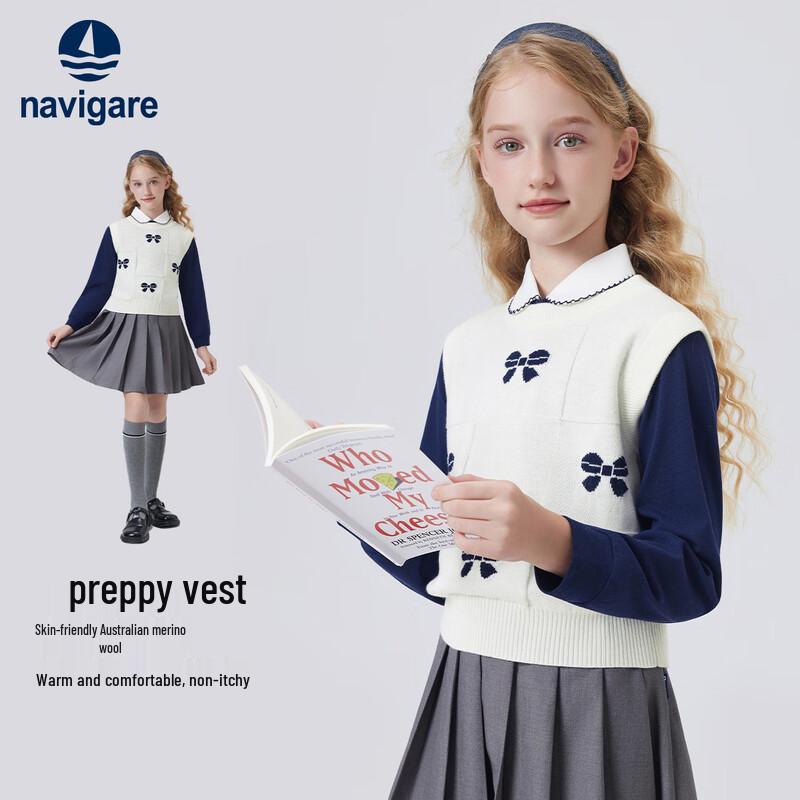 Navigare Girls' Australian Wool Blend Bowknot Knit Vest