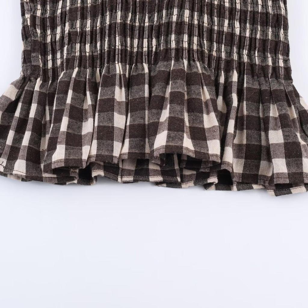 Camicia da donna versatile casual a maniche lunghe con motivo a nido d'ape e quadri, collezione Primavera/Estate 2026