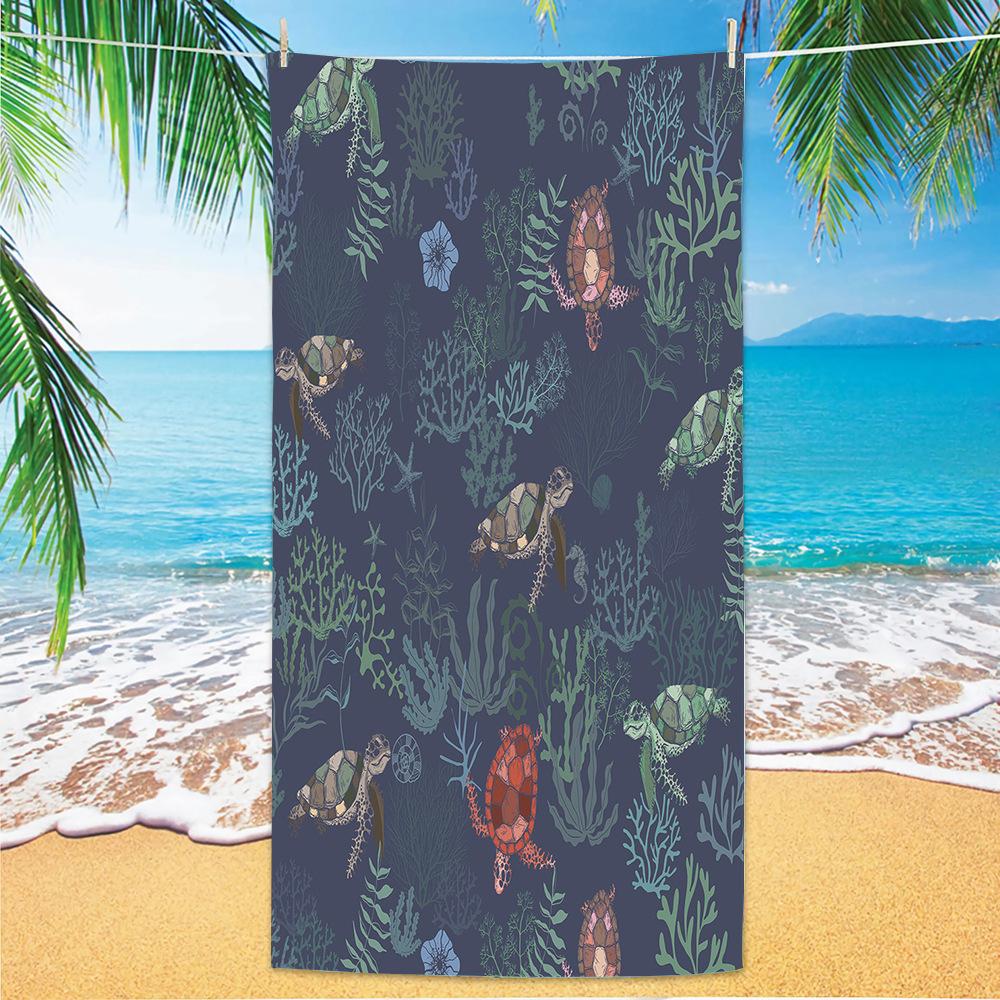 Vintage Undersea Creature Repeat Pattern Lightweight Absorbent Towel for Kids Beach Trip and Pool Leisure Time