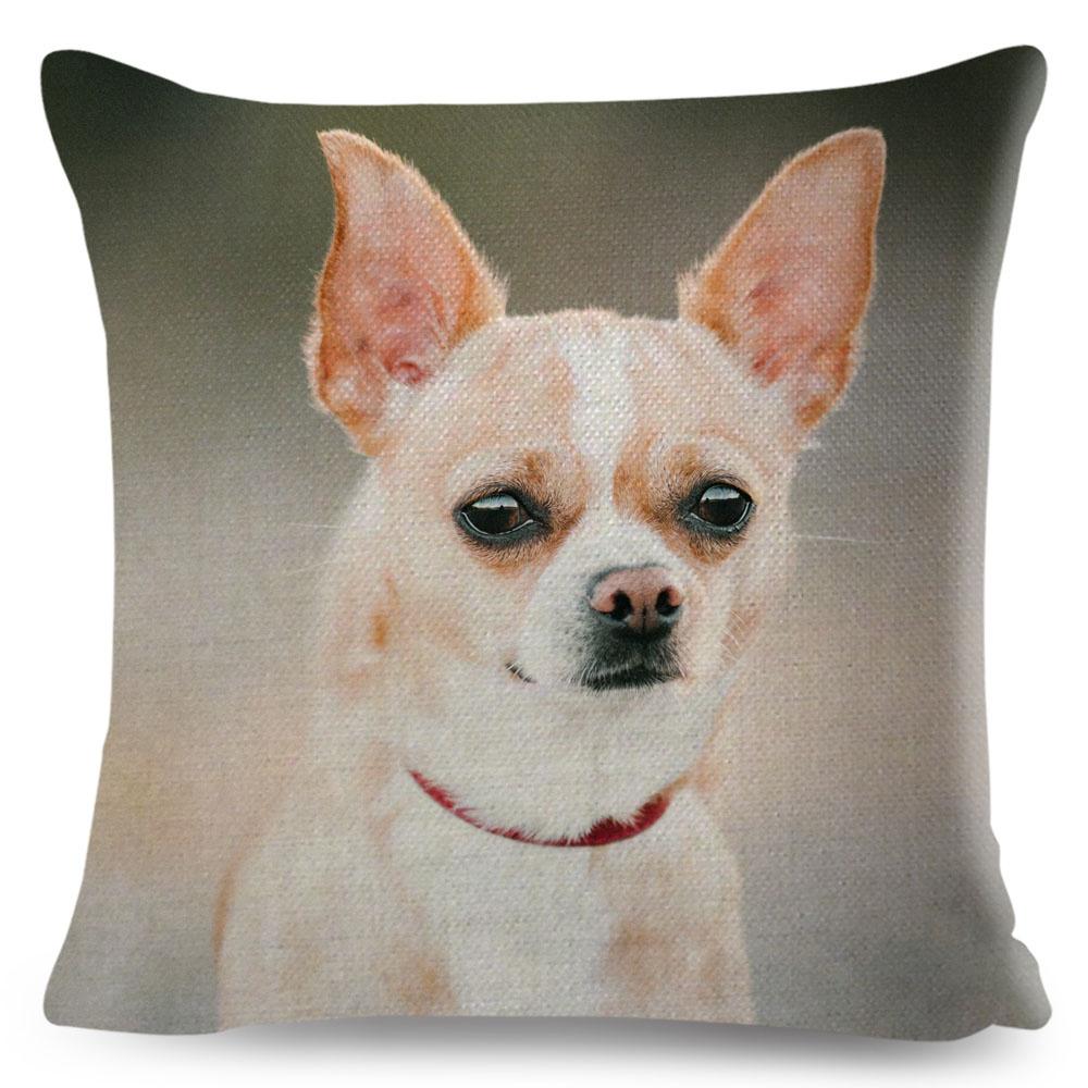 Cute Little Dog Chihuahua Cushion Cover Decor Lovely Pet Animal Pillowcase Polyester Throw Pillow Case for Sofa Home Car 45x45cm