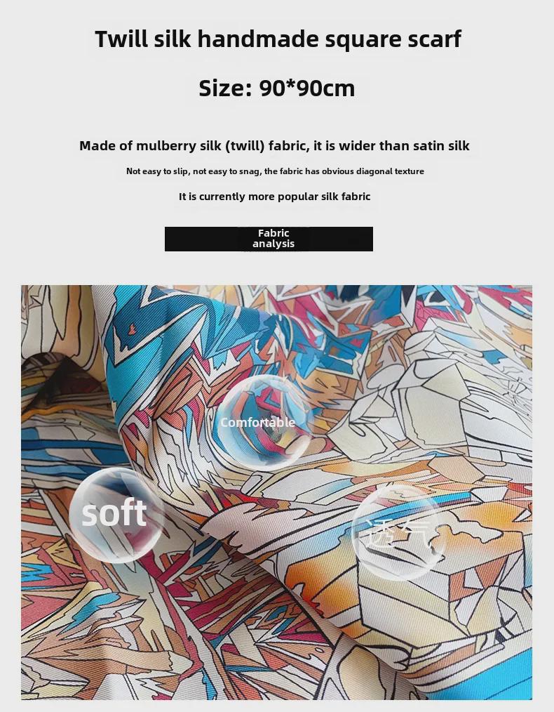Retro Silk 90cm Square Scarf - Handmade, Luxurious, Light, and Sunscreen Gift for Women