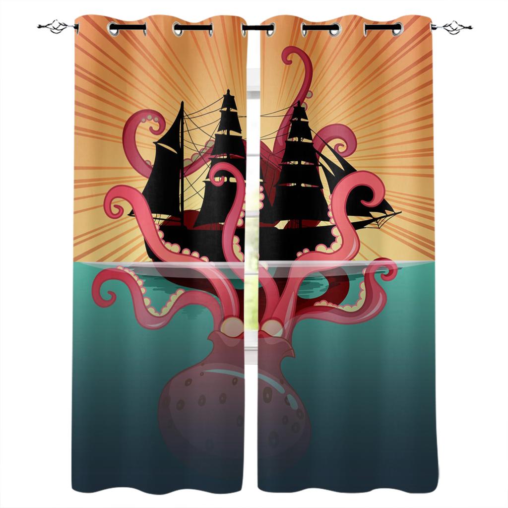 Nautical Theme Octopus Sea Monster Blackout Curtains For Living Room Bedroom Window Treatment Blinds Drapes Kitchen Curtains