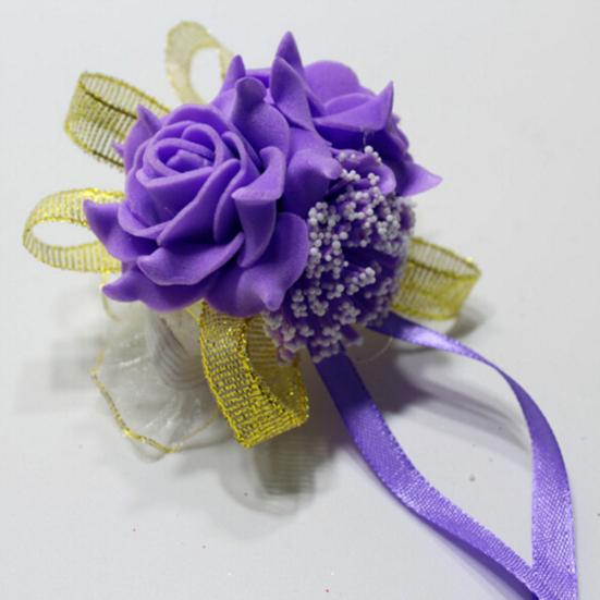 Foam Rose Flowers Bridal Bridesmaid Wrist Corsage Wedding Party Ribbon Bracelet