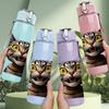 1PC Whimsical Street Cat 750ml Color Plastic Sports Water Bottle Leakproof Flip Straw Lid Suitable for Sports Office Home Use