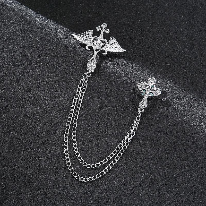 Black Gem Chain Fashion Brooch with Tassel for Men's Suit
