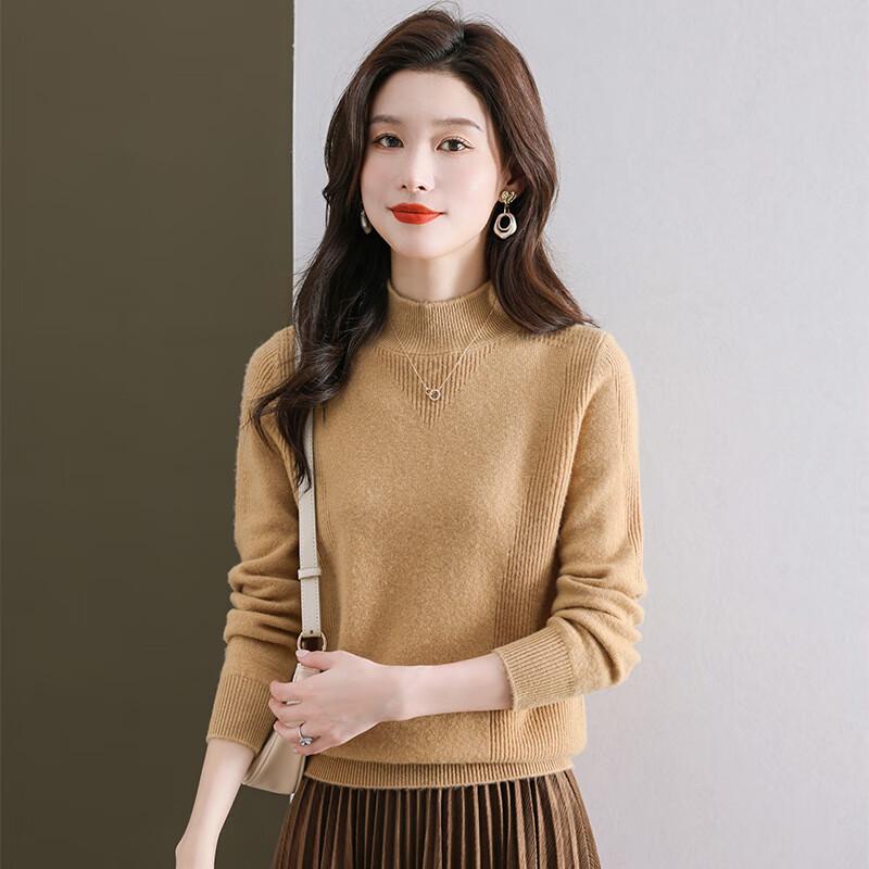Yiliteng Women's 100% Lambswool Semi-High Neck Sweater