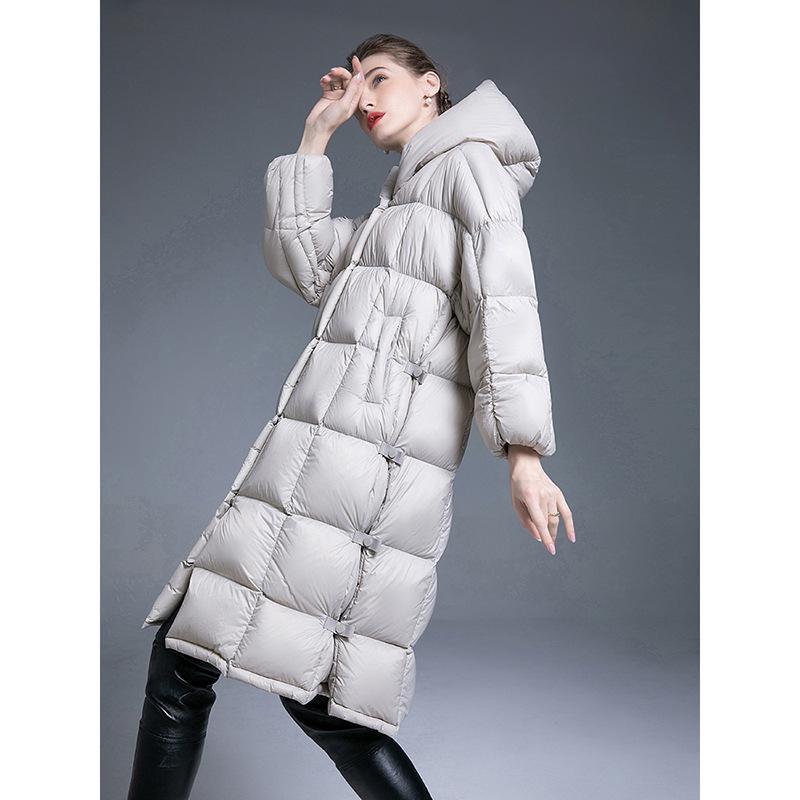 New winter down jacket women's medium and long over-knee thickened loose and thin adjustable A white duck down jacket