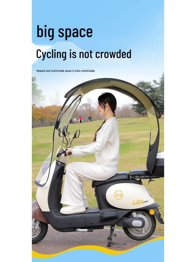 Detachable Electric Car & Motorcycle Umbrella: Rainproof & Windproof Sunshade Canopy with Quick Release, Cartoon Design