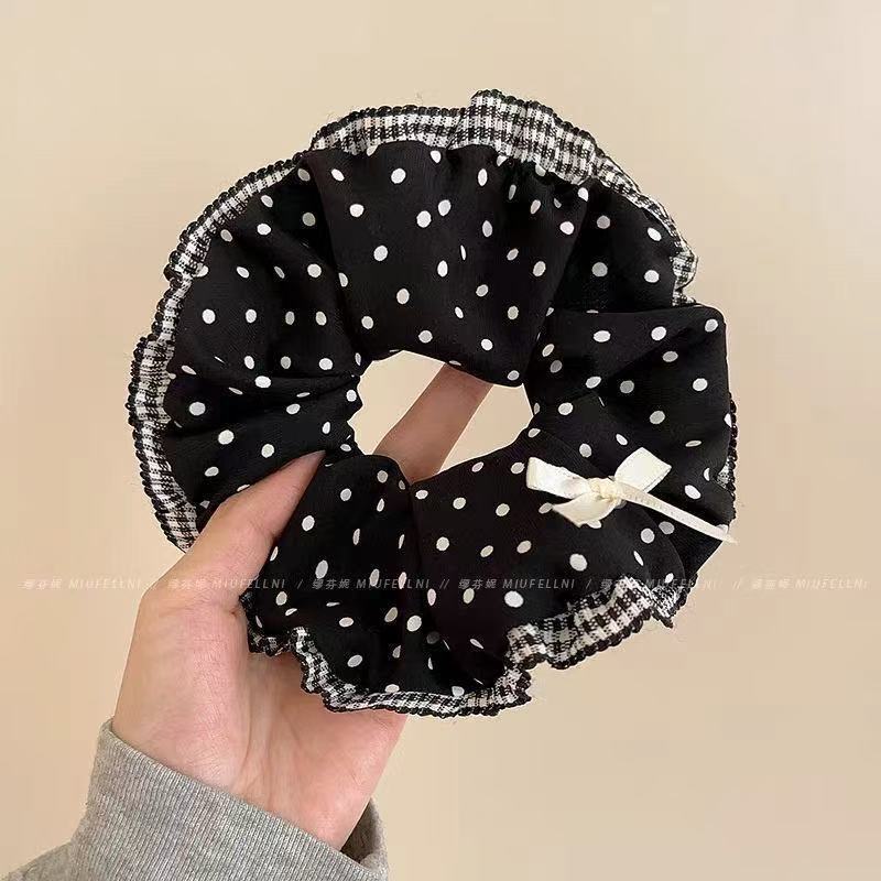 

New Black White Polka Dot Hair Bundle Oversized Scrunchies Lace Butterfly Bow Hair Rope Ties Women Elegant Large Headbands чорний